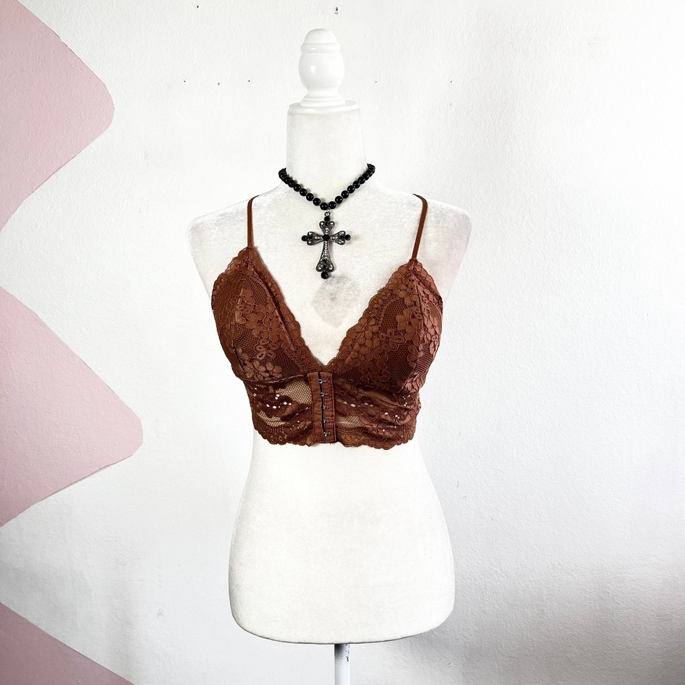 Brown‎ Lace Corset Top Bustier Coachella Festival Rave Medium